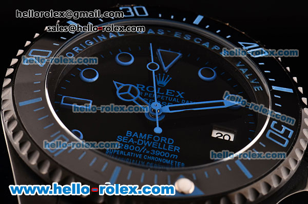 Rolex Sea-Dweller Bamford Asia 2813 Automatic PVD Case with PVD Strap Black Dial Blue Markers - Click Image to Close